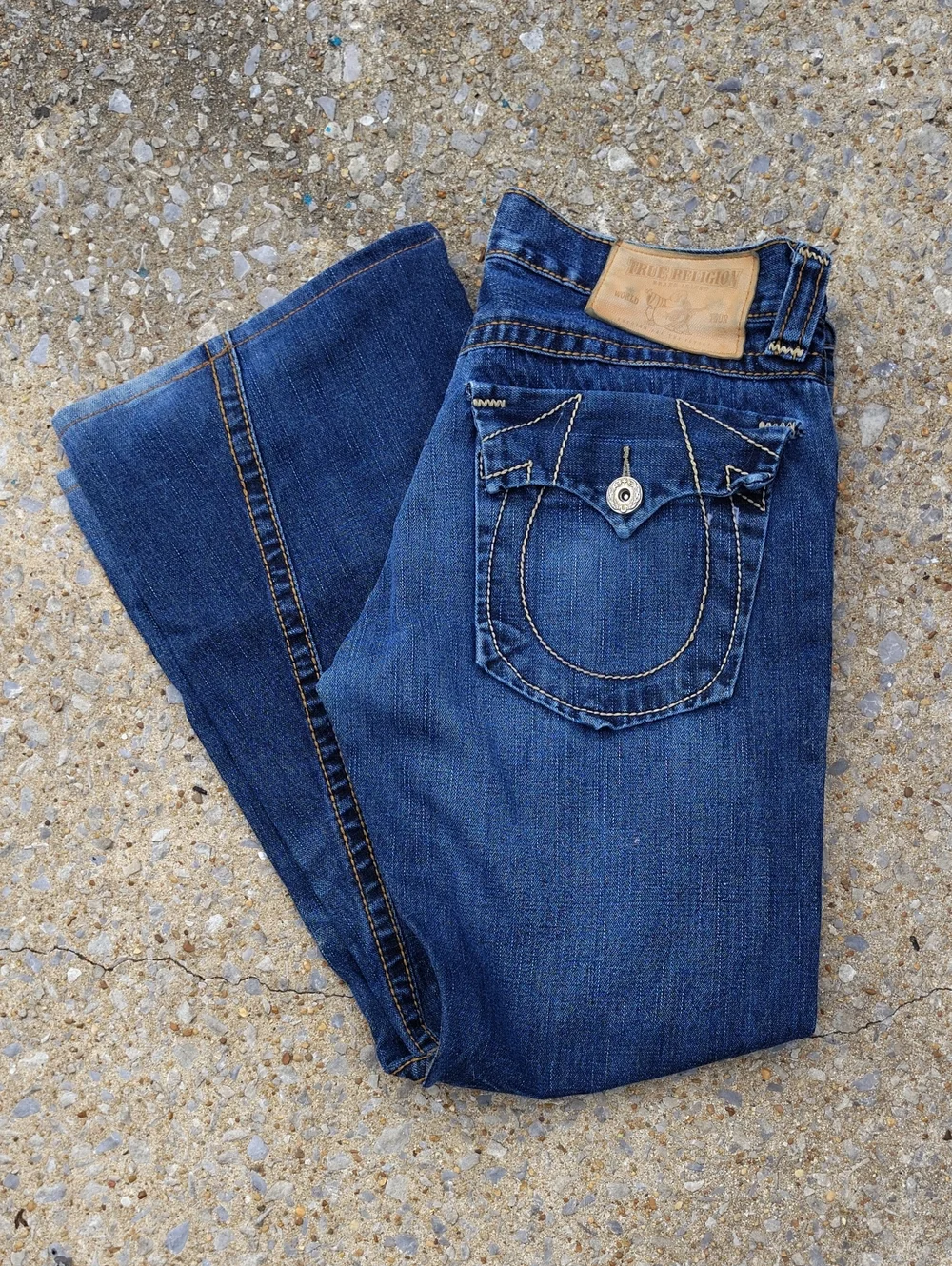 True Religion Big T Joey Y2K Indigo Blue Bootcut Jeans with Signature Pocket